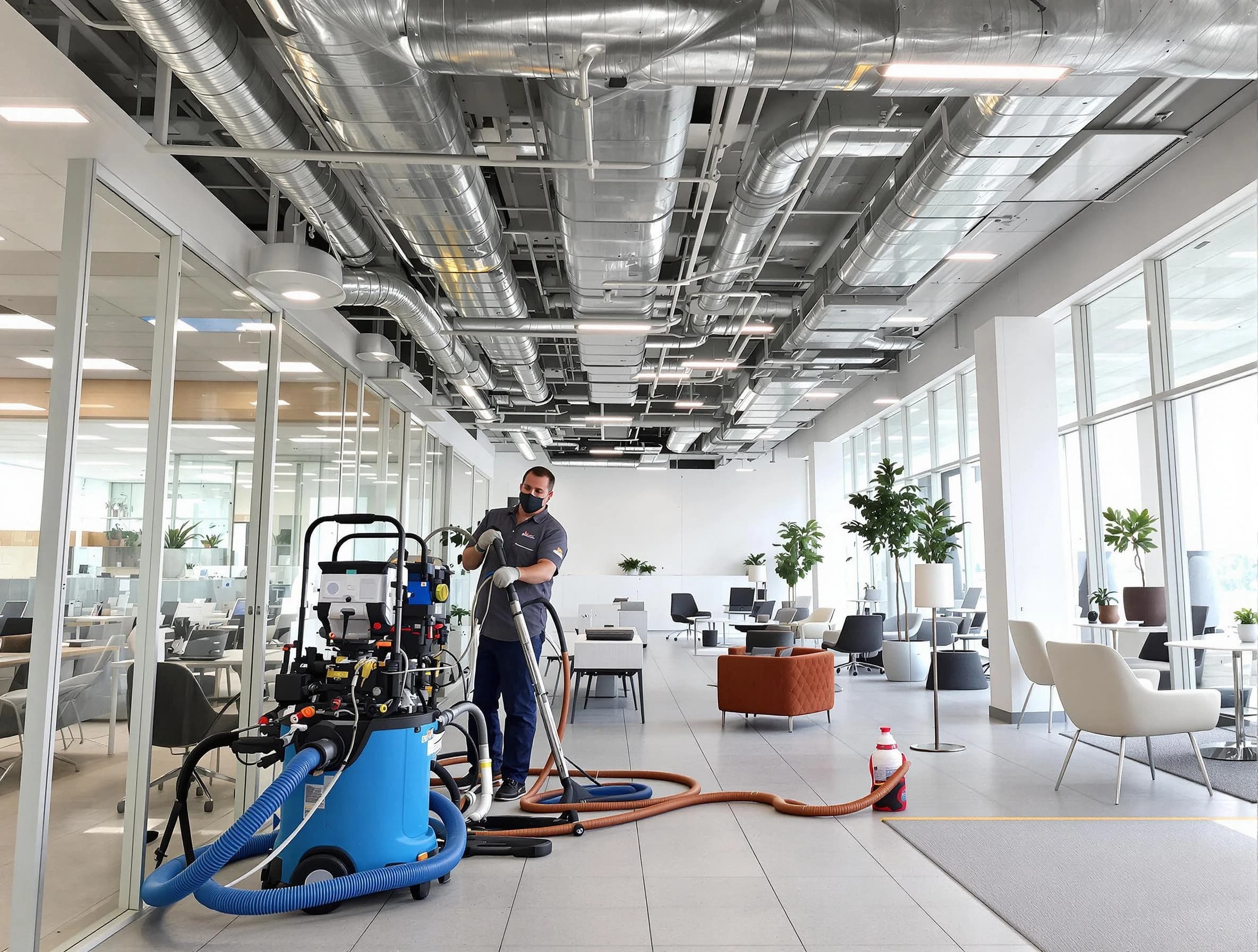 Stonecrest Air Duct Cleaning team conducting comprehensive commercial duct cleaning at a business location in Stonecrest